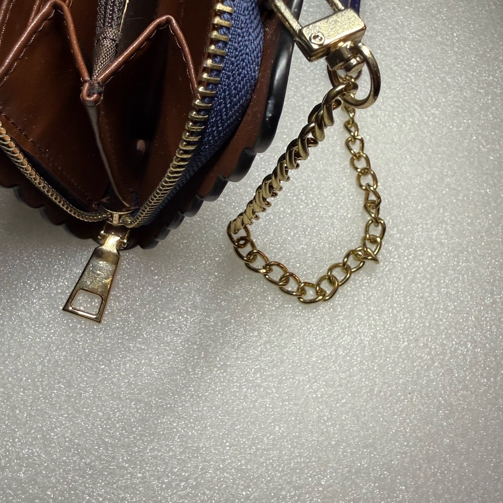 Whimsical Embroidered Navy Crossbody - Fairytale Scalloped Edge Gold Chain - Picture 10 of 11